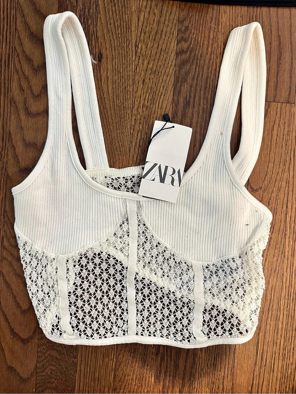 Zara Lace Panel Camisole in White NWT